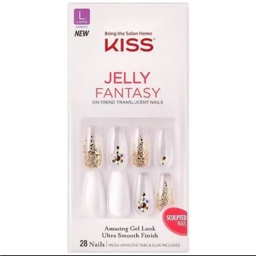 KISS Jelly Fantasy Gold and White Nails